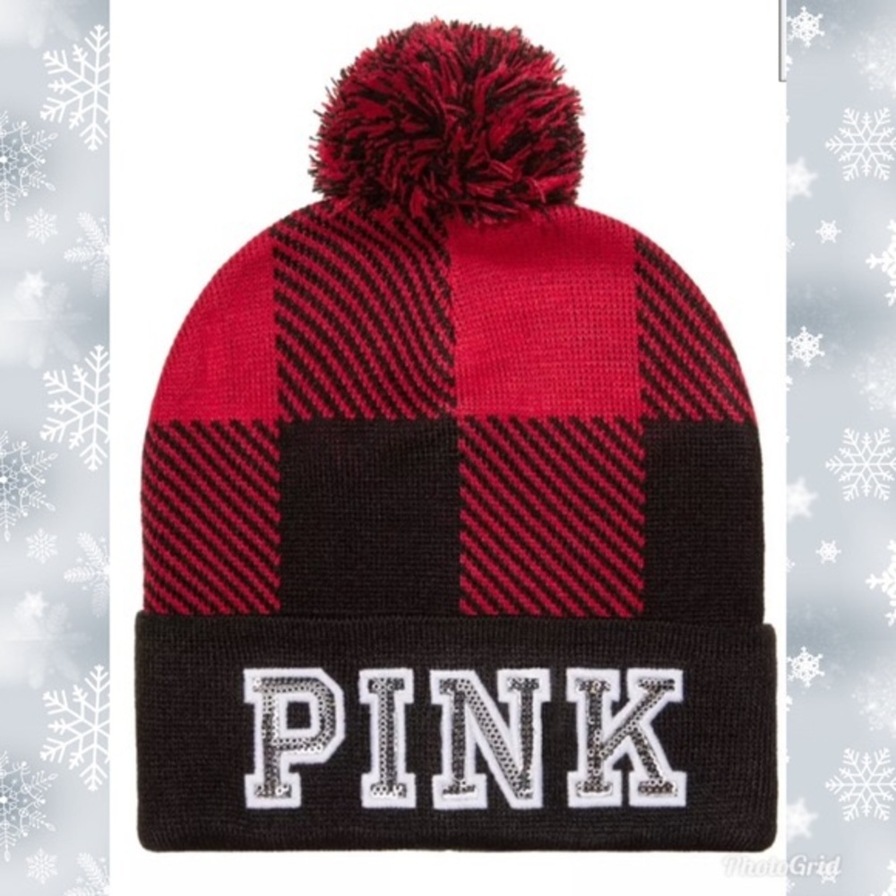 VS Pink Logo Bling Beanie New